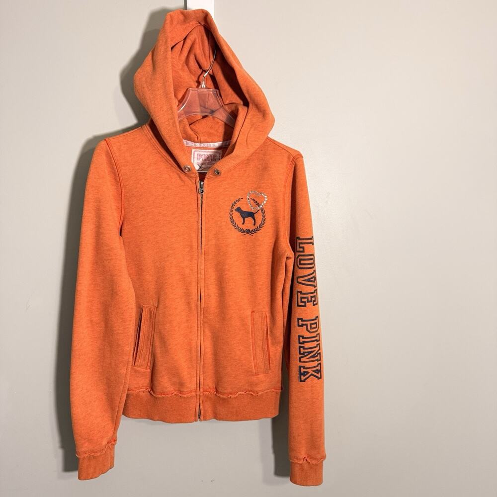 Victorias Secret Pink University of Illinois Go Illini Full Zip Hoodie Orange - Picture 2 of 5